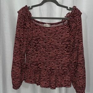 LOFT Outlet | pink and purple tiger print ruffle long sleeve top